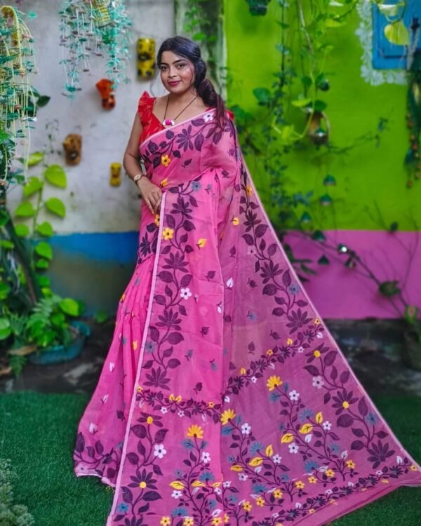 Hot Pink Soft Lota Jamdani Sari