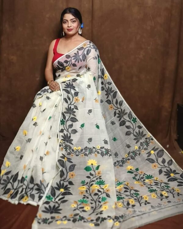 White Soft Lota Jamdani Sari