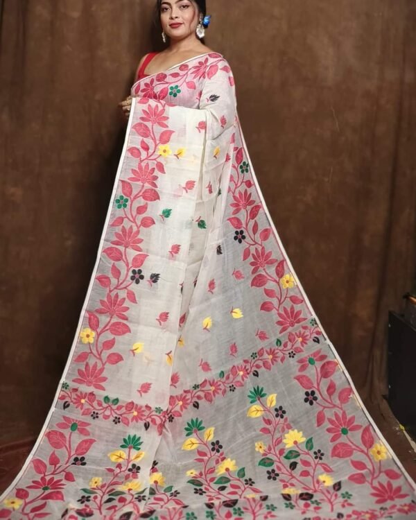 White Soft Lota Jamdani Sari