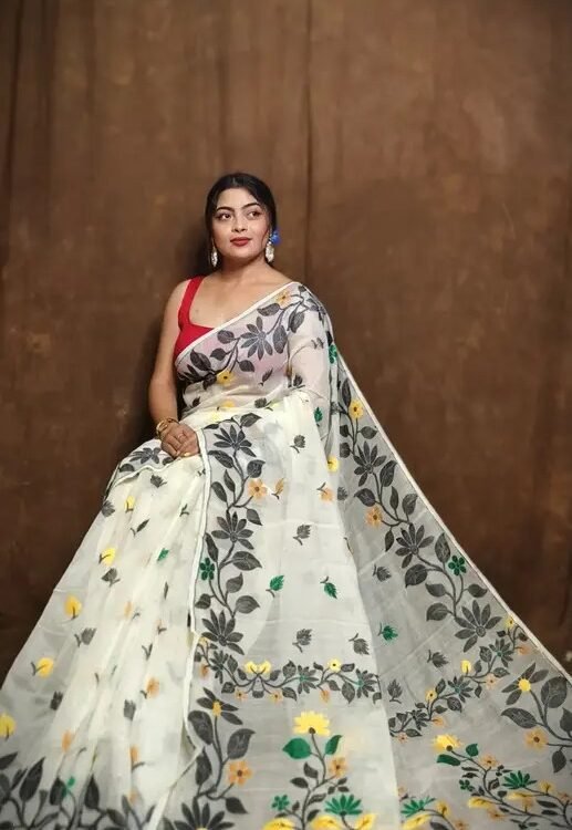 White Soft Lota Jamdani Sari