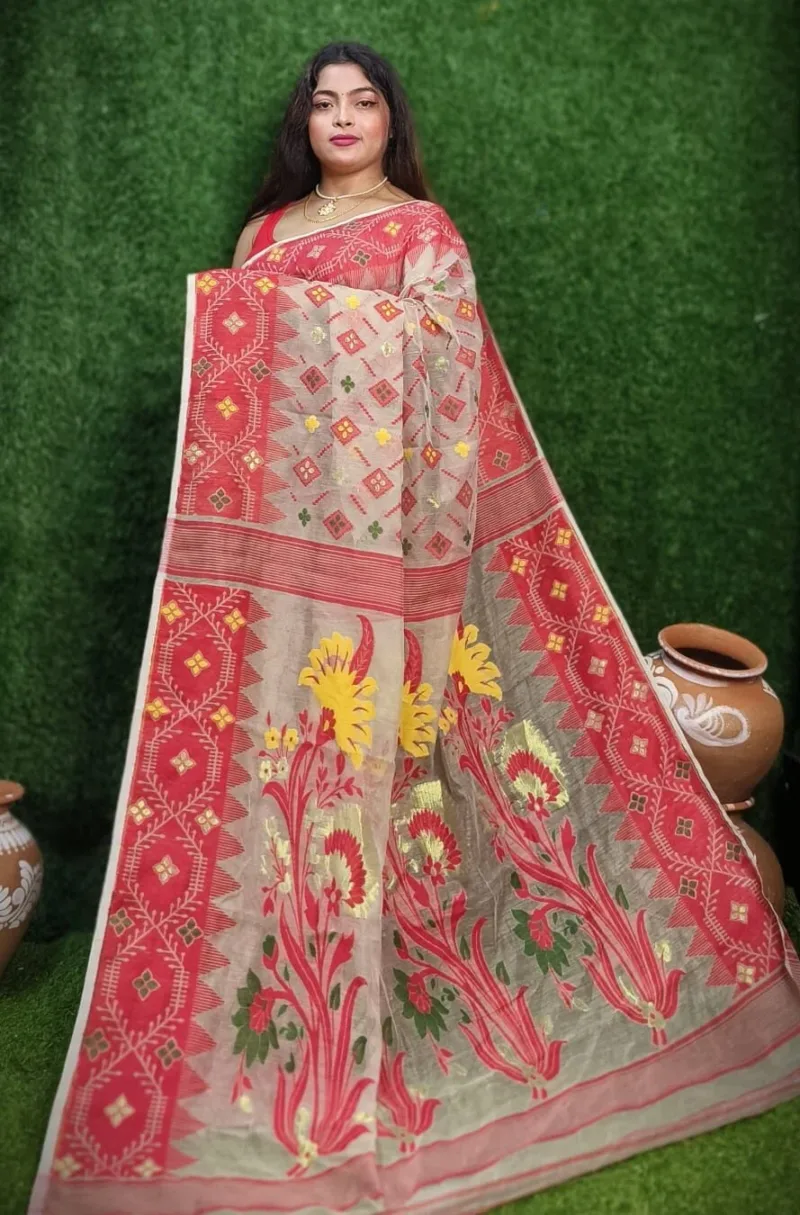 Beige Color Soft Dhakai Jamdani Saree