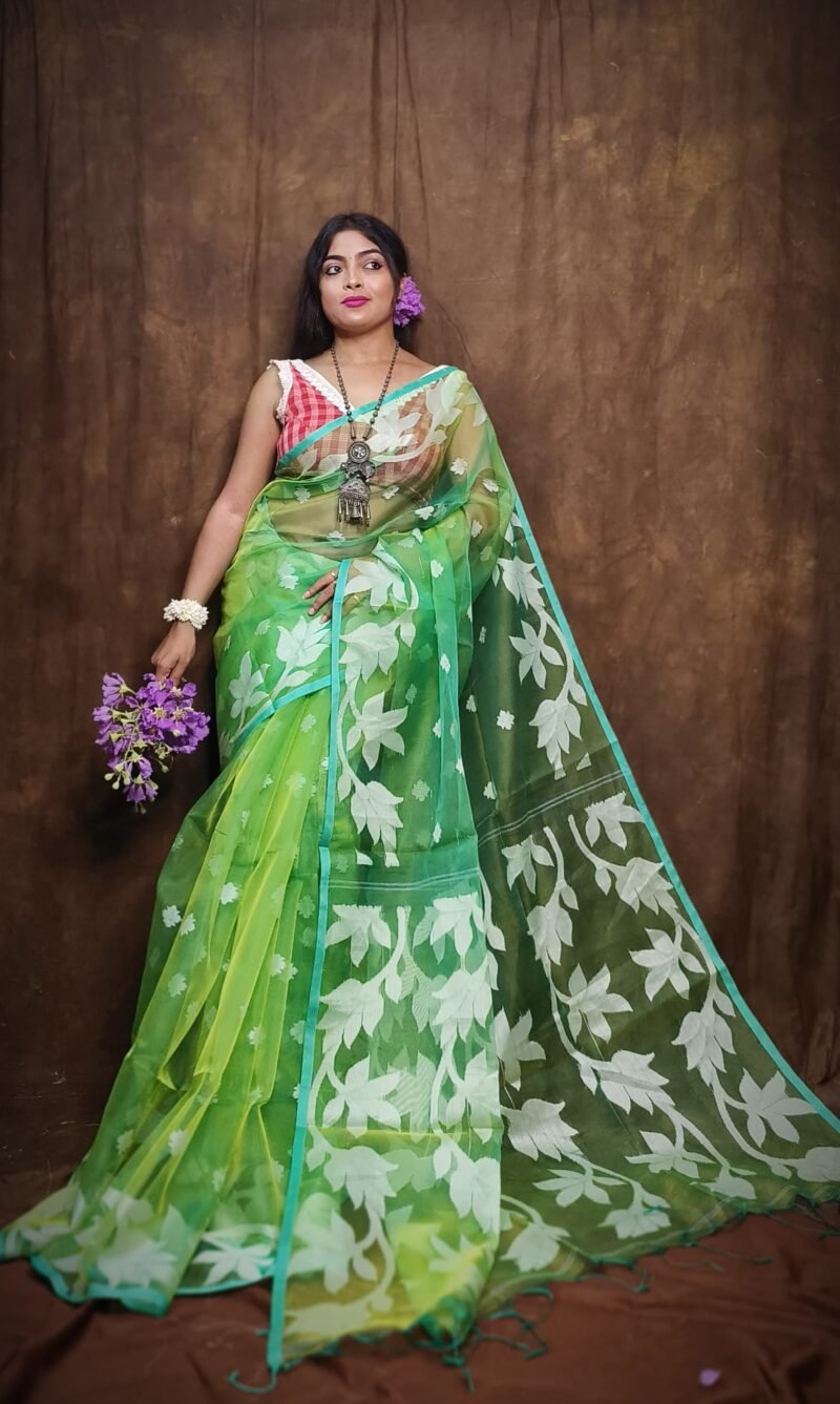 Muslin Handloom Transparent Jamdani Saree - Image 3
