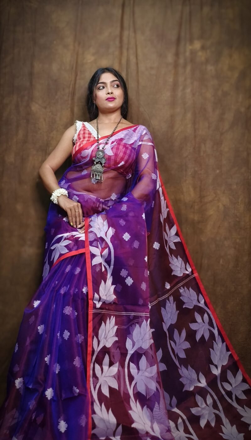 Muslin Handloom Transparent Jamdani Saree - Image 3