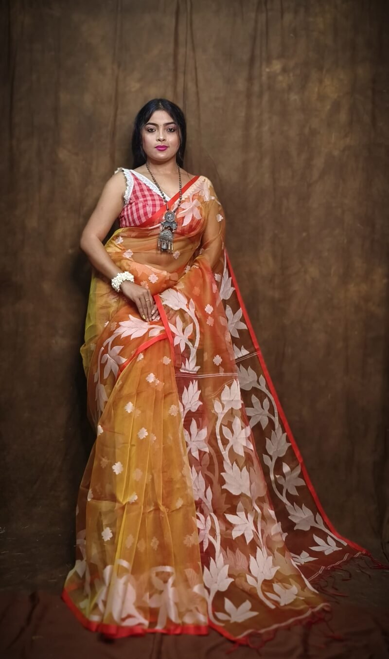 Muslin Handloom Transparent Jamdani Saree - Image 2