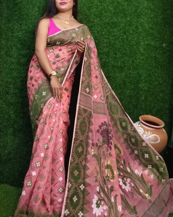 Ruddy Pink Soft Dhakai Jamdani Saree