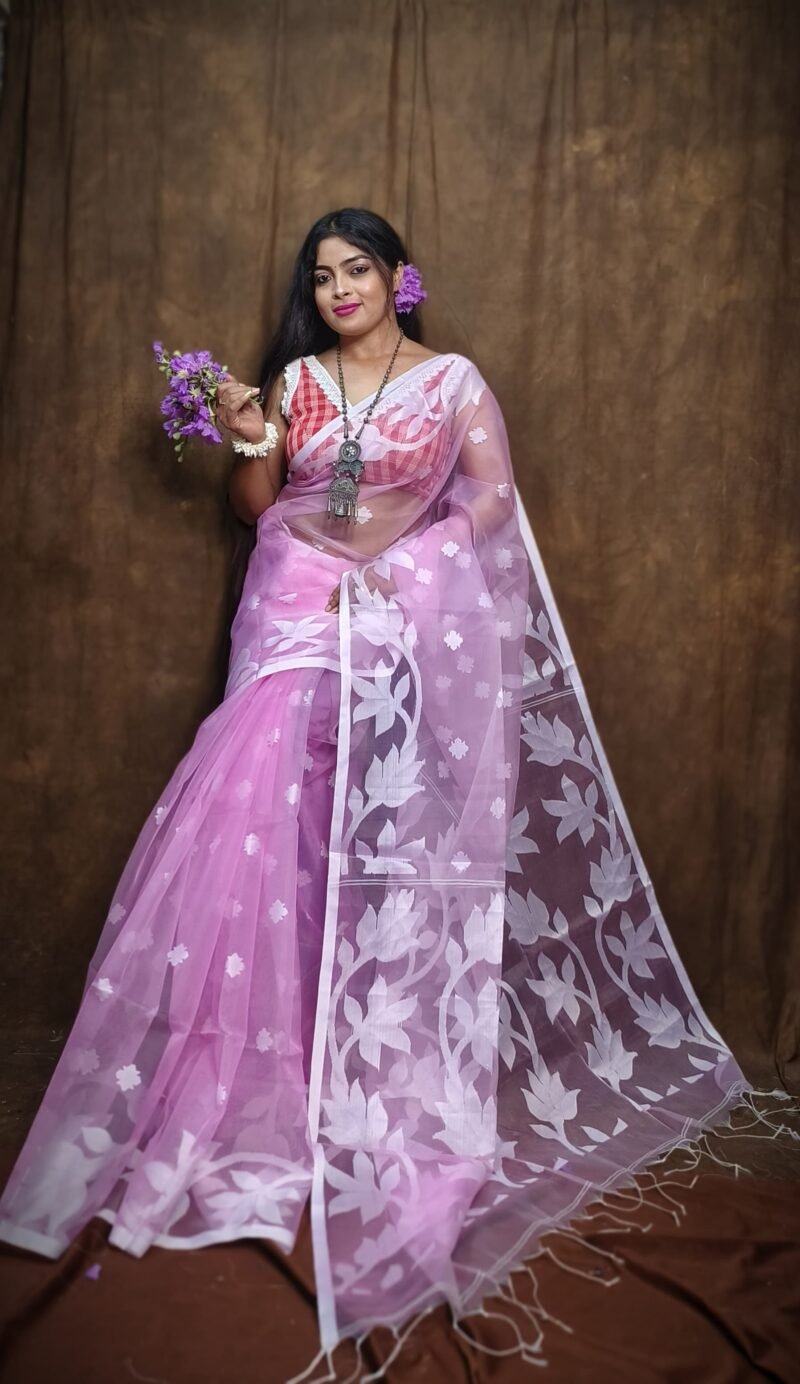 Muslin Handloom Transparent Jamdani Saree - Image 2