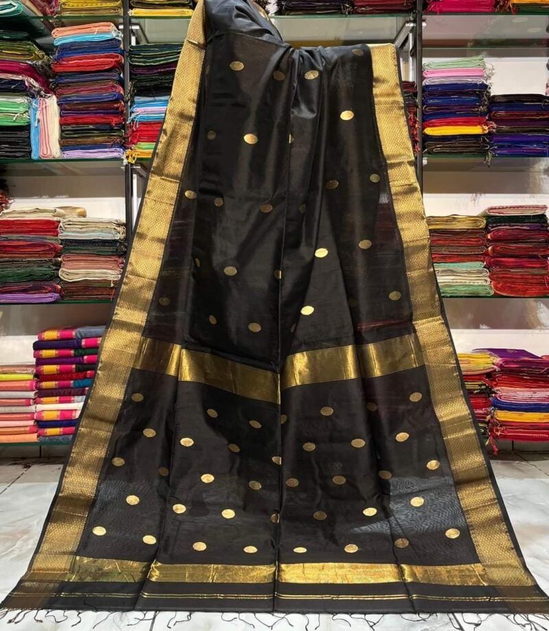 Black Maheshwari handloom saree