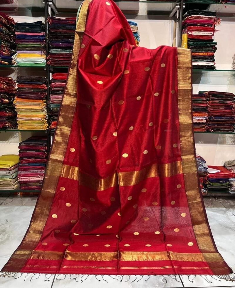 Red Maheshwari handloom saree