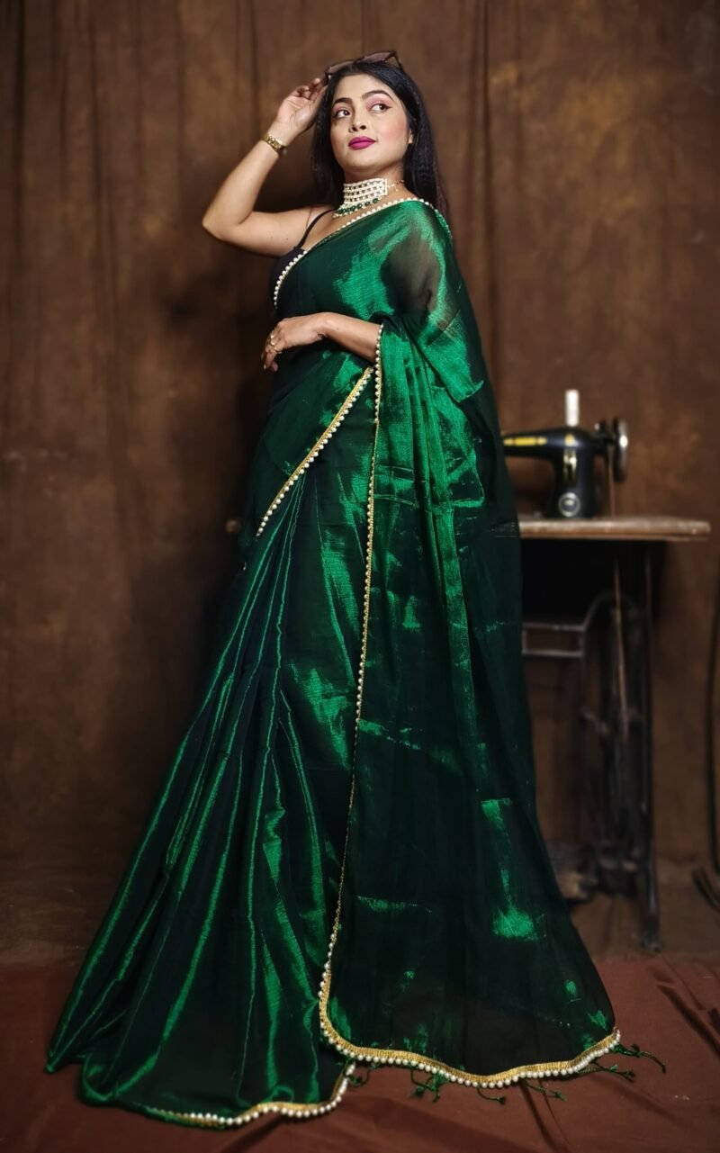 Deep Green Raga Tissue Saree - Image 2