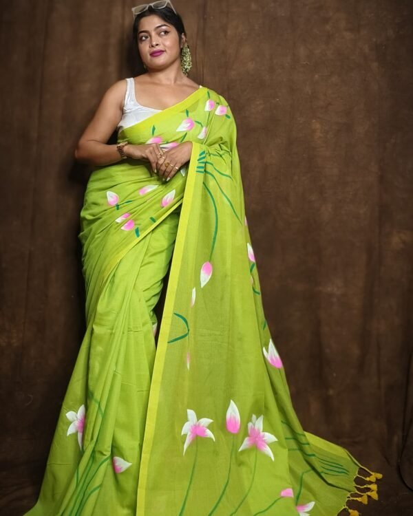 Floral Printed Pure Cotton Khadi Saree
