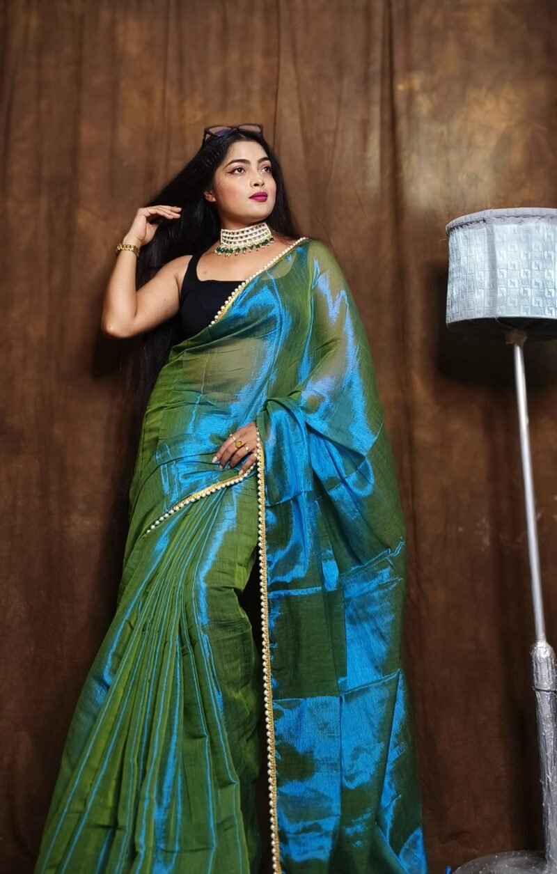 Green Raga Tissue Saree - Image 3