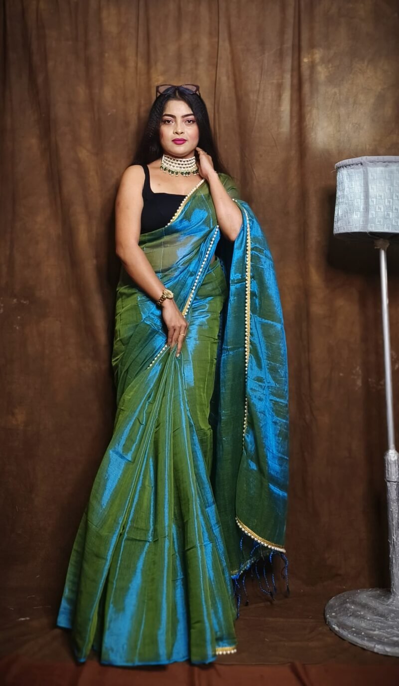 Green Raga Tissue Saree - Image 2