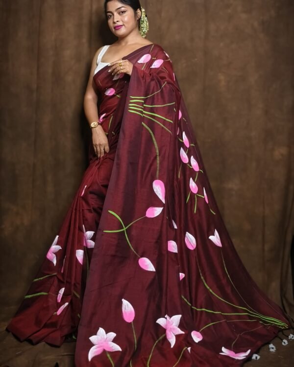 Floral Printed Pure Cotton Khadi Saree