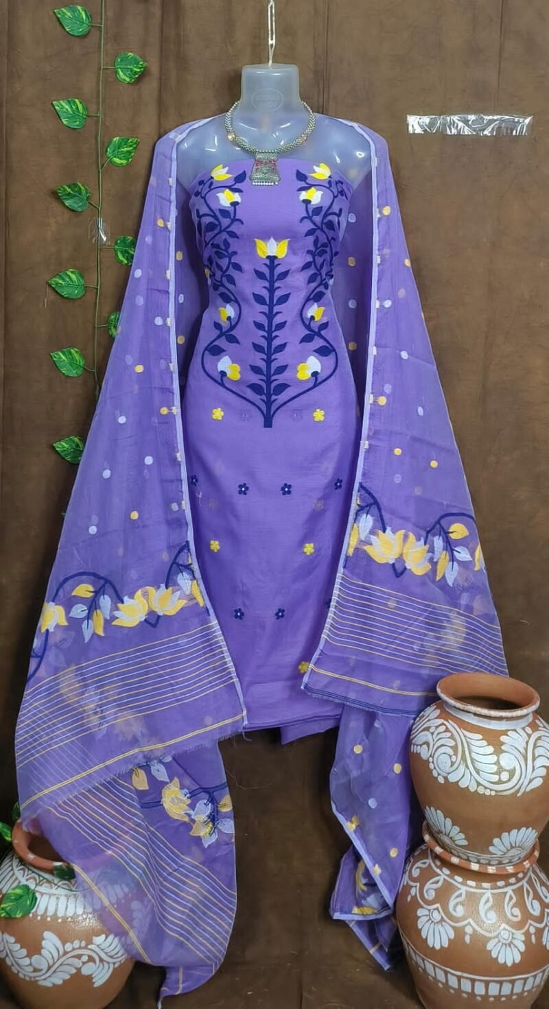 Woven Design Cotton Jamdani Kurta Set - Image 2