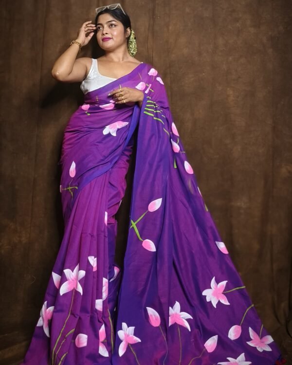 Floral Printed Pure Cotton Khadi Saree