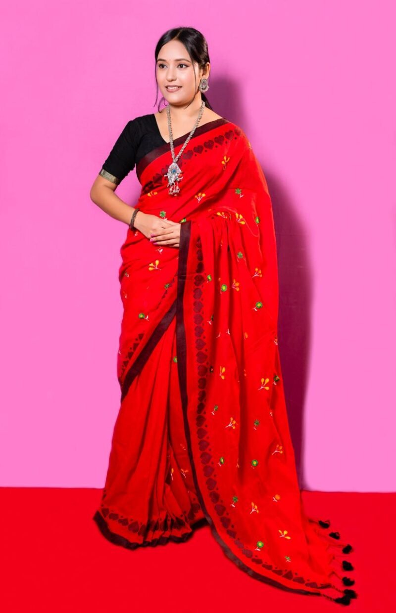 Soft Cotton Handloom Embroidered Work Saree