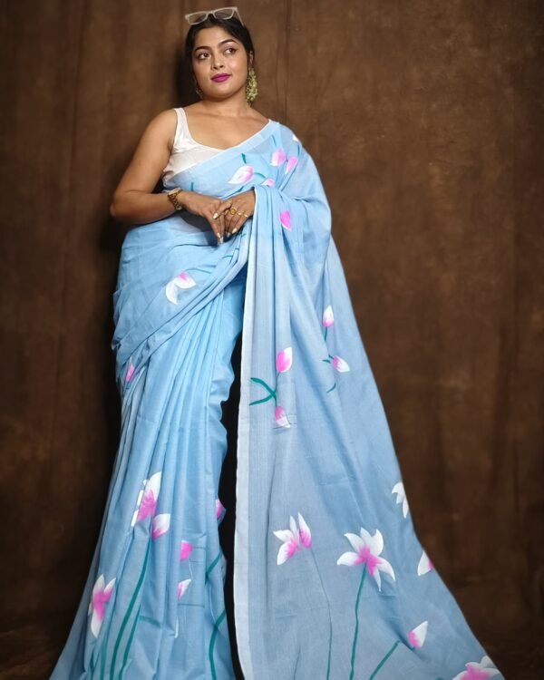 Floral Printed Pure Cotton Khadi Saree