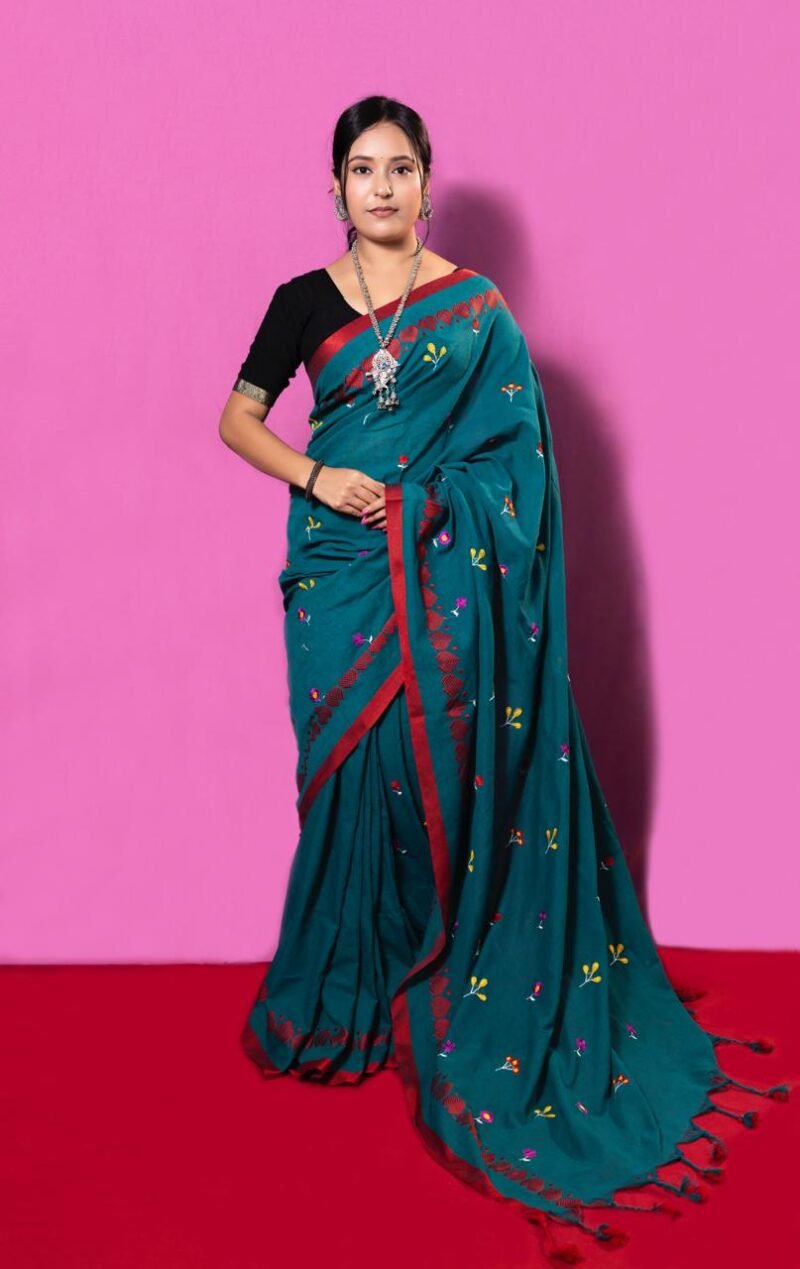 Soft Cotton Handloom Embroidered Work Saree
