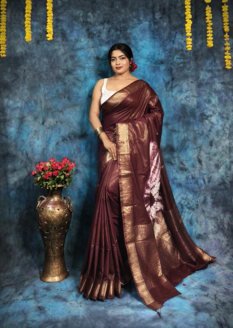 Maheshwari Silk Handloom Saree with Zari Border - Image 5
