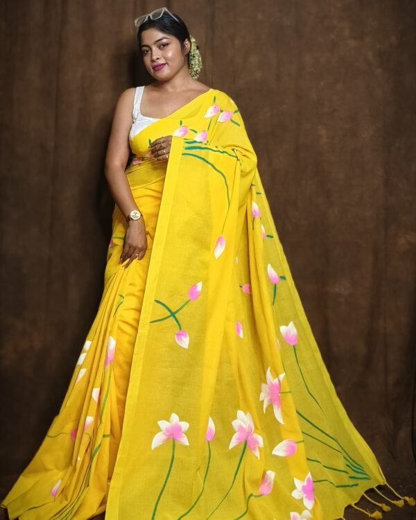 Floral Printed Pure Cotton Khadi Saree