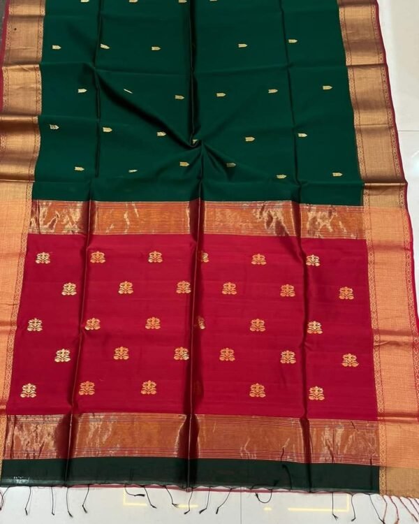 Maheshwari Design Cotton Silk Handloom Saree With Blouse Piece