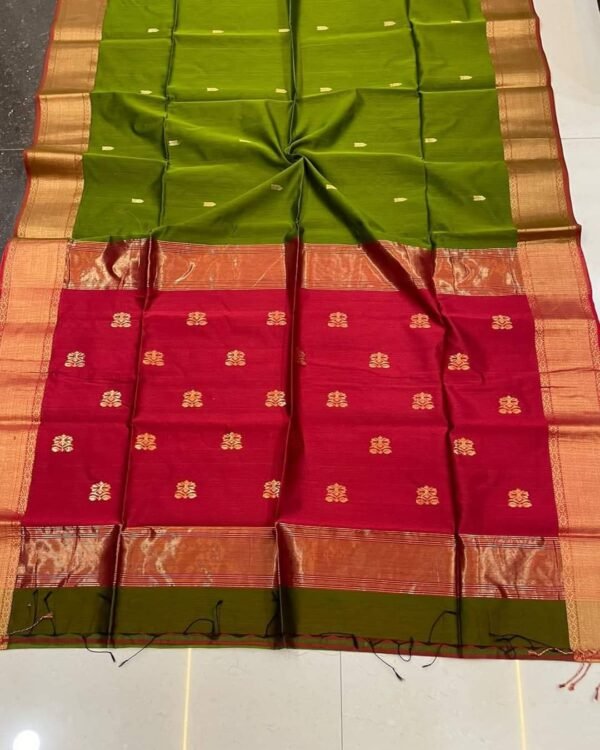 Maheshwari Design Cotton Silk Handloom Saree With Blouse Piece
