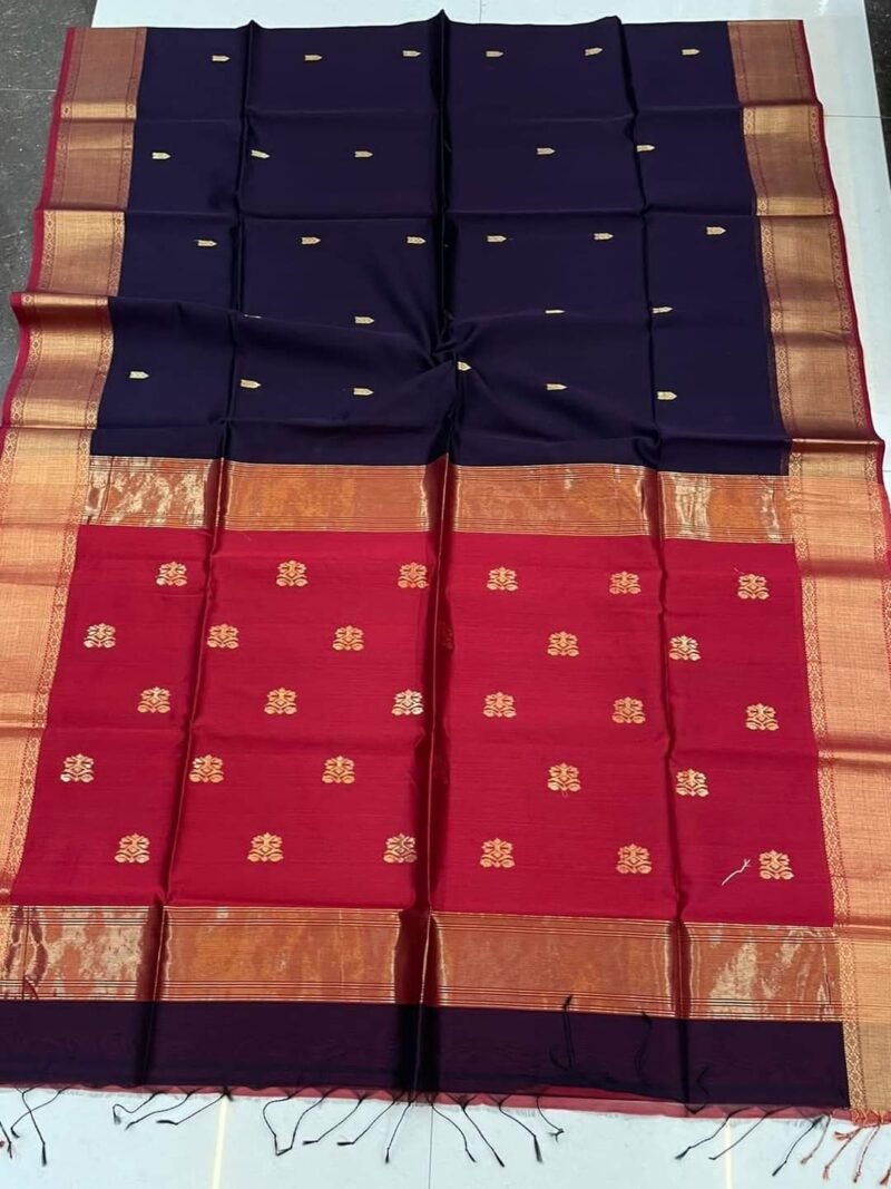 Maheshwari Design Cotton Silk Handloom Saree With Blouse Piece