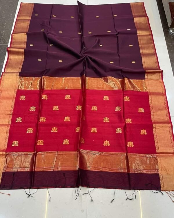 Maheshwari Design Cotton Silk Handloom Saree With Blouse Piece