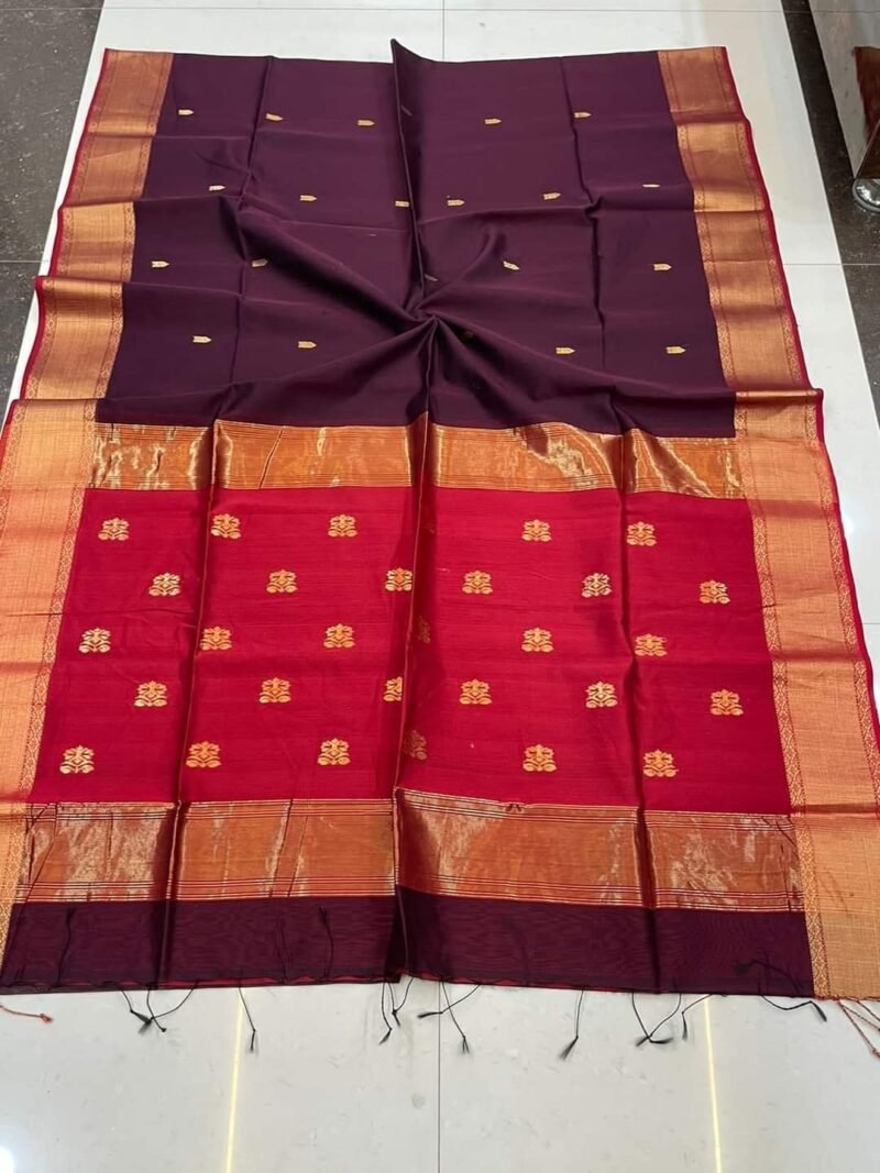 Maheshwari Design Cotton Silk Handloom Saree With Blouse Piece