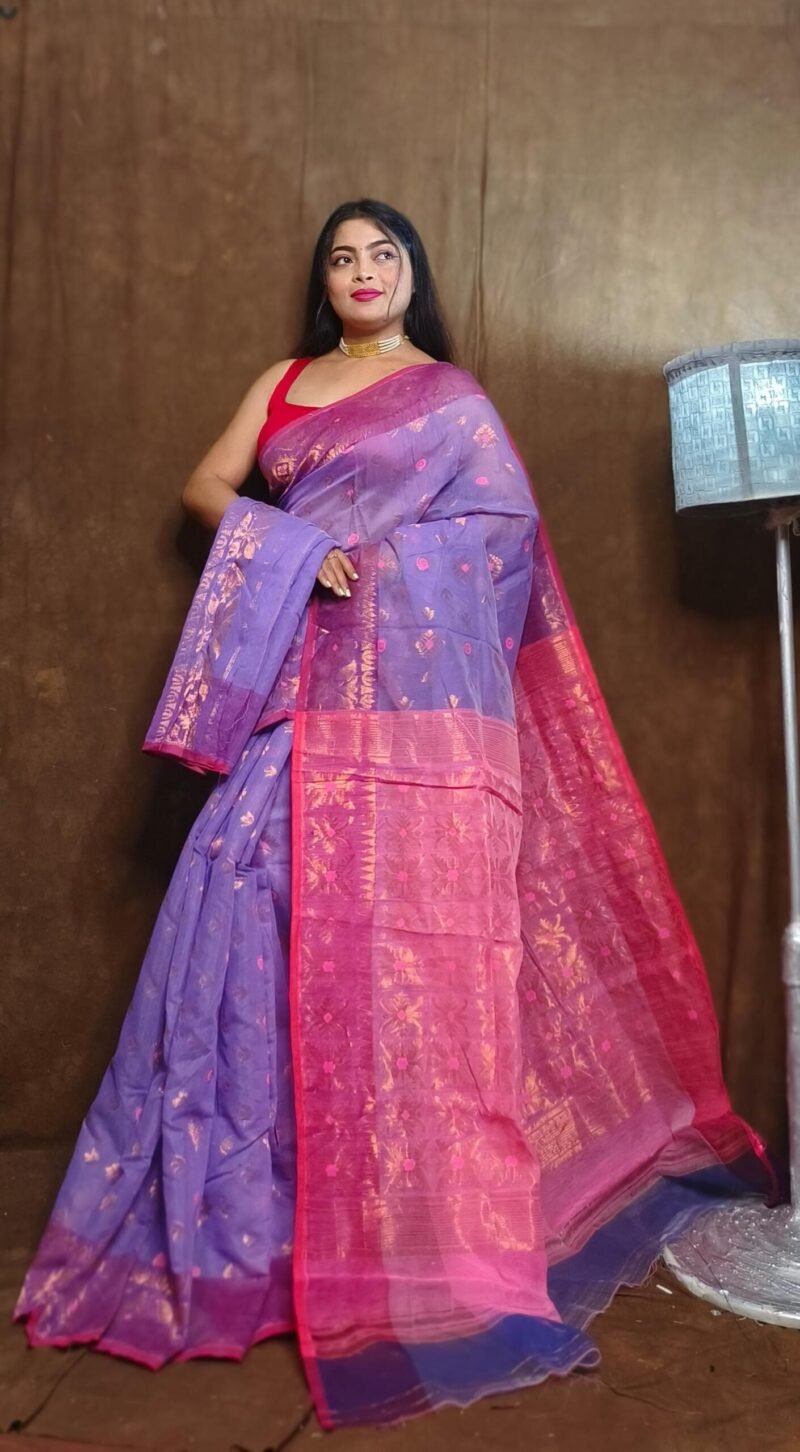 Exclusive Copper Purple Jori Jamdani Saree - Image 2