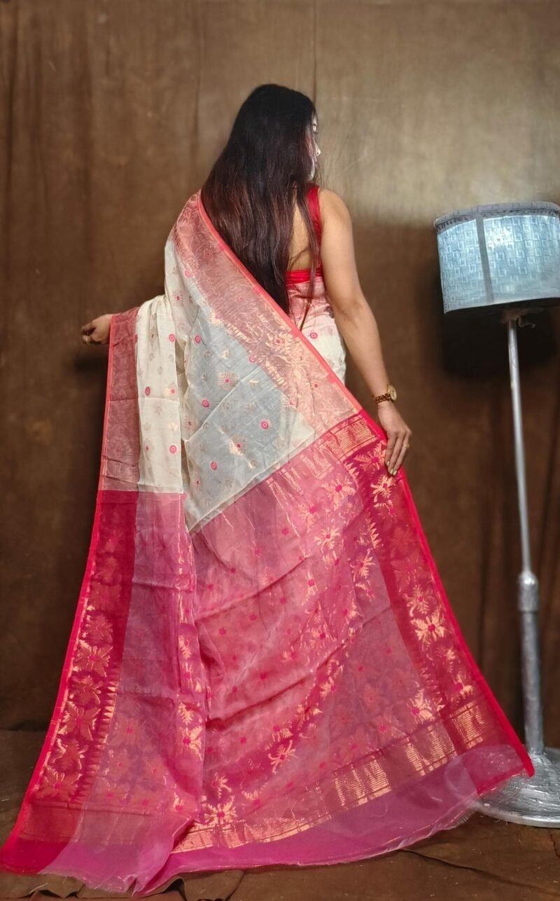 Exclusive Copper White Jori Jamdani Saree - Image 2