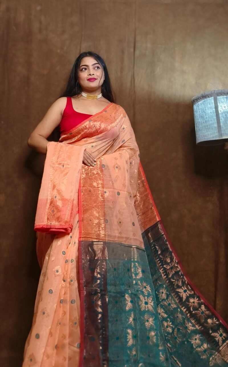 Exclusive Copper carrot Jori Jamdani Saree - Image 2