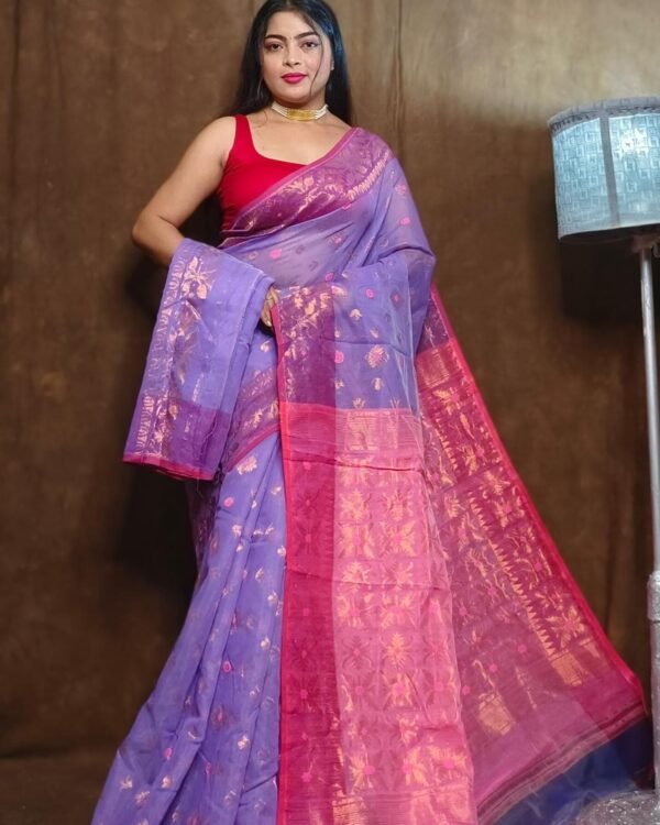 Exclusive Copper Purple Jori Jamdani Saree
