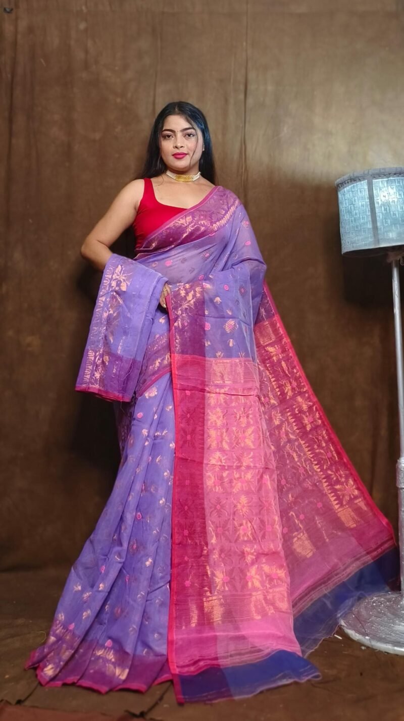 Exclusive Copper Purple Jori Jamdani Saree