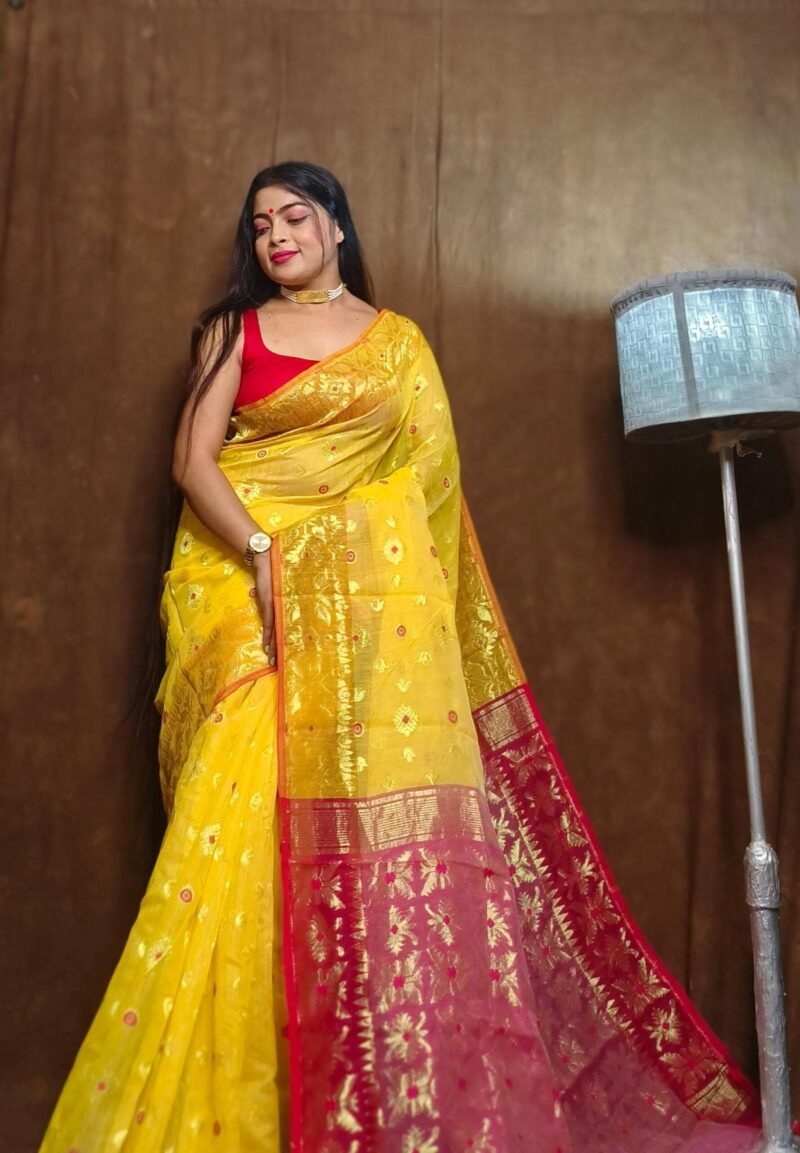 Exclusive Copper Yellow Jori Jamdani Saree - Image 2
