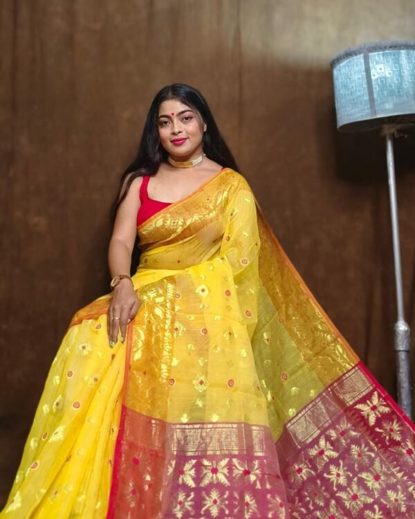 Exclusive Copper Yellow Jori Jamdani Saree