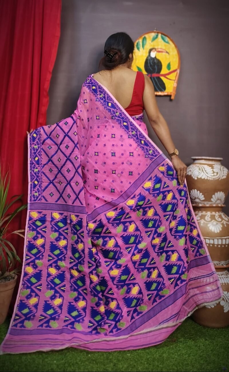 Pink Box Soft Dakhai Jamdani Sari - Image 2