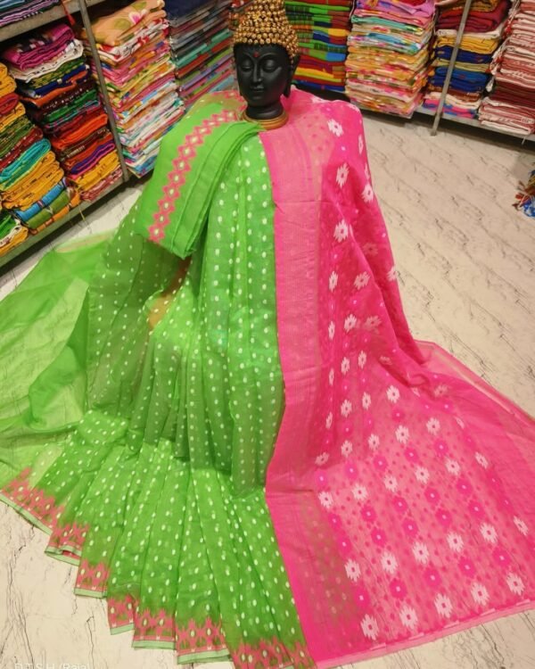 Rupnila Soft Green Pink Jamdani Saree