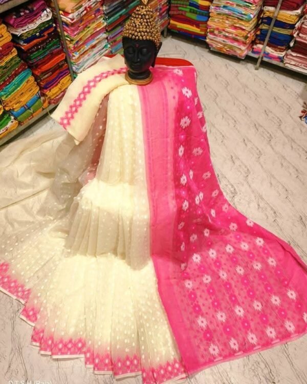 Rupnila Soft Cream Pink Jamdani Saree