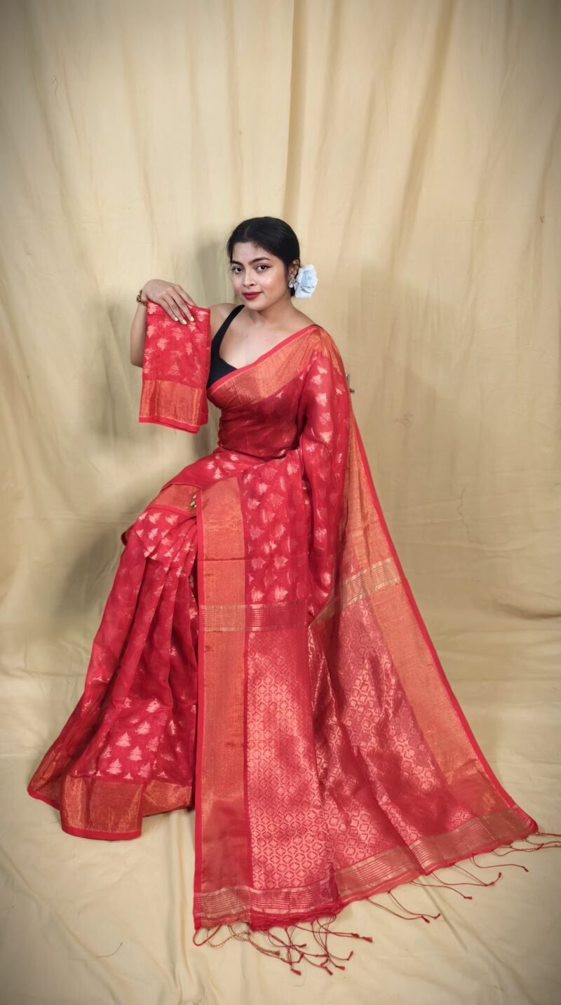 Banarasi Design Zari Work Cotton Silk Saree - Image 4
