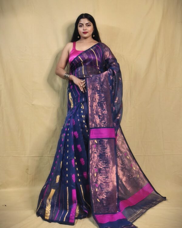 Zari work floral design  jamdani saree