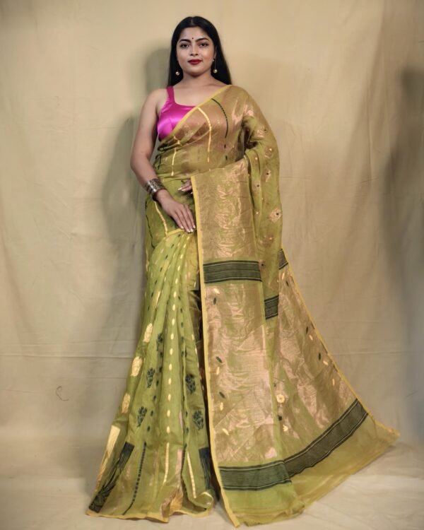 Zari work floral design  jamdani saree