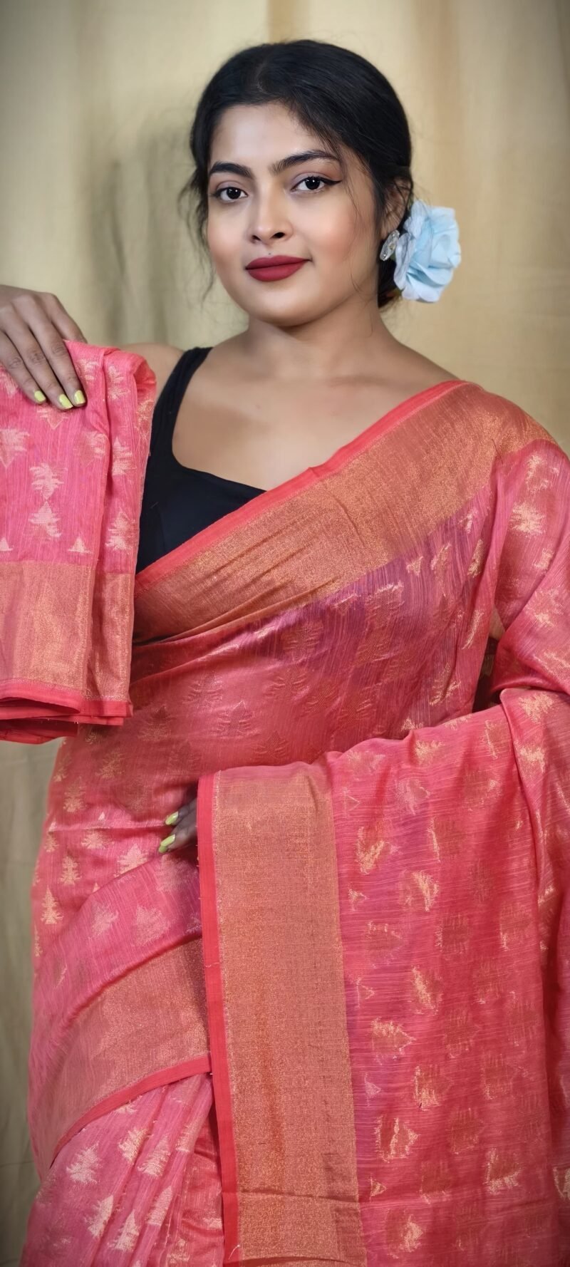 Banarasi Design Zari Work Cotton Silk Saree - Image 3