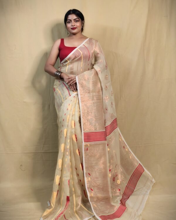 Zari work floral design  jamdani saree