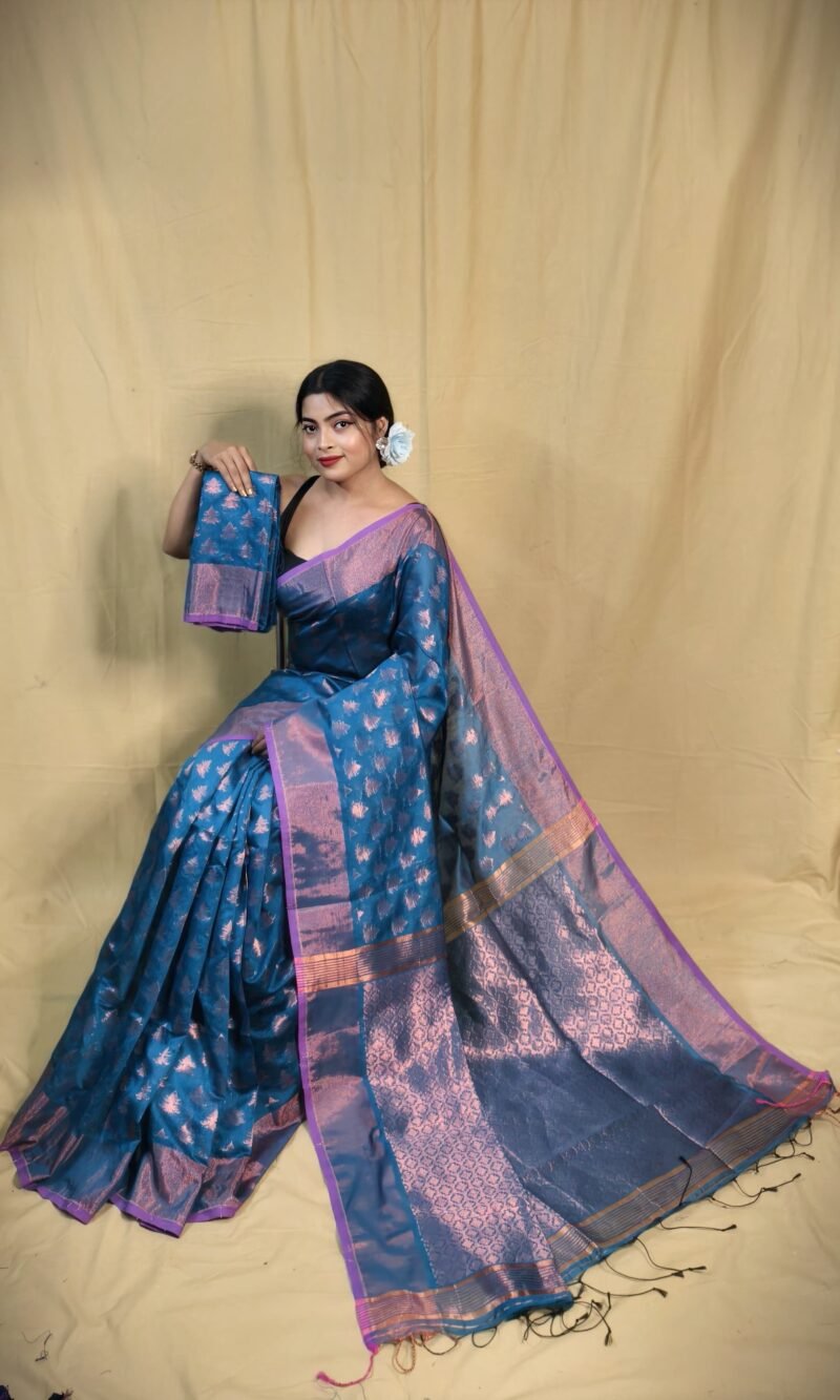 Banarasi Design Zari Work Cotton Silk Saree - Image 4