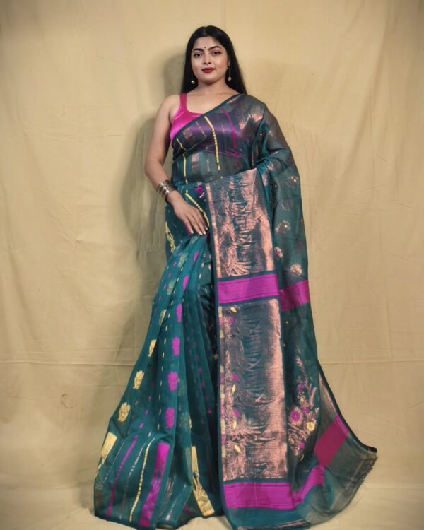 Zari work floral design  jamdani saree