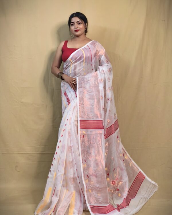 Zari work floral design  jamdani saree