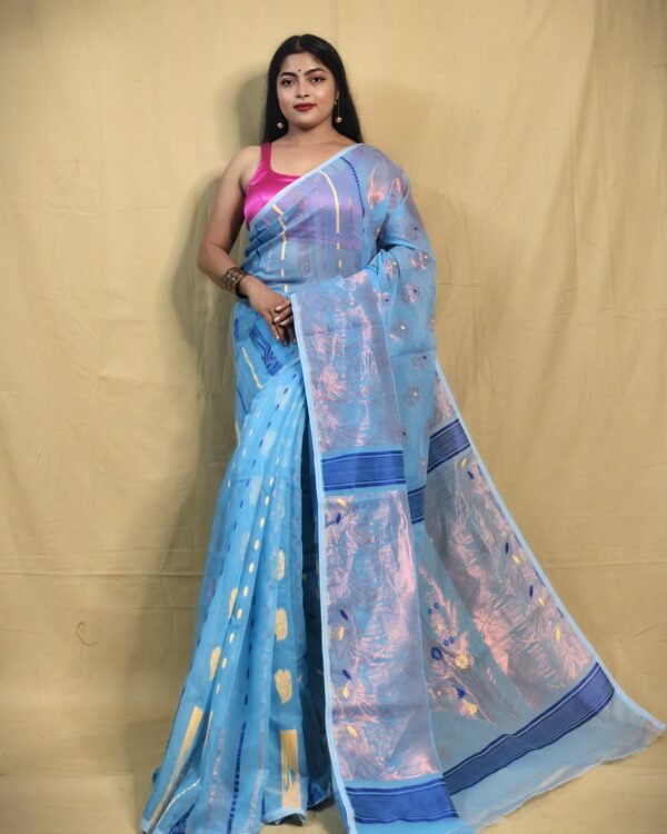 Zari work floral design  jamdani saree