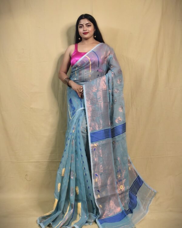 Zari work floral design  jamdani saree