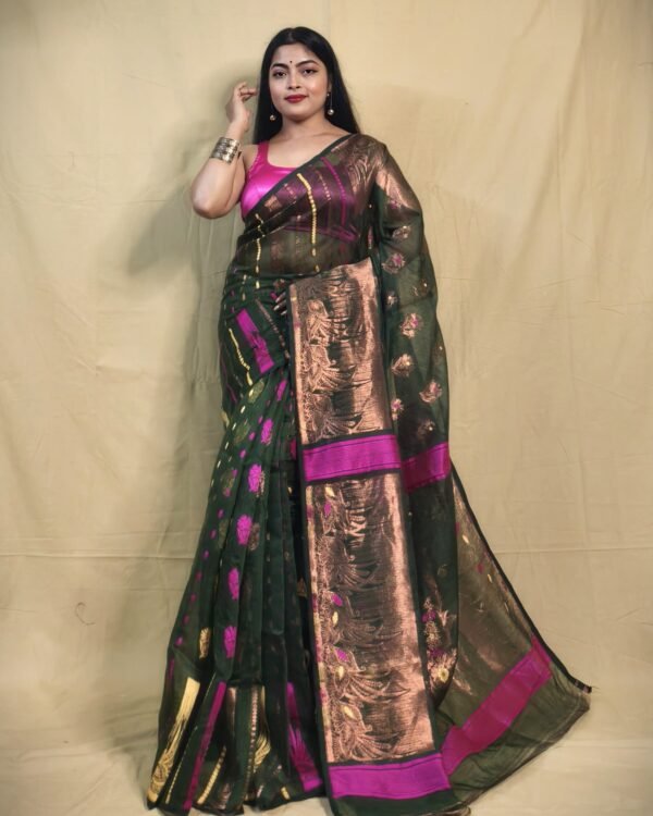 Zari work floral design  jamdani saree